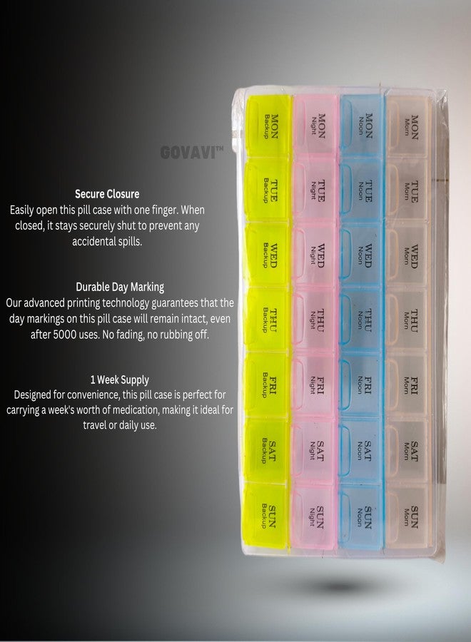 GOVAVI™ Weekly Pill Organizer 28 Day Pill Box Monthly Pill Organizer Large Capacity Pill Case Medication Storage Container 7 Day Pill Organizer Travel Pill Case Pill Dispenser Box Pill Container with Compartments Daily Pill Holder, 1 Pack - Image 5